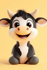Smiling cartoon cow on yellow background	