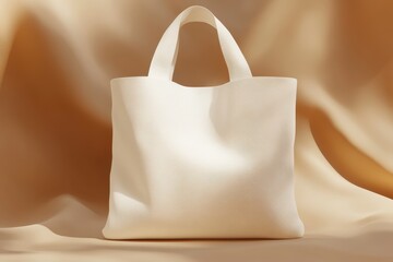Elegant white handbag on draped fabric	
