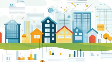 Fototapeta premium Vibrant Cityscape: A Colorful Illustration of Urban Development and Growth