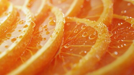  juicy orange slices arranged in a circular pattern, bright and refreshing
