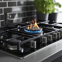 flame burning on the gas stove