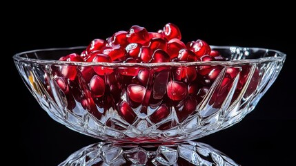 pomegranate seeds in a crystal bowl, elegant and luxurious presentation
