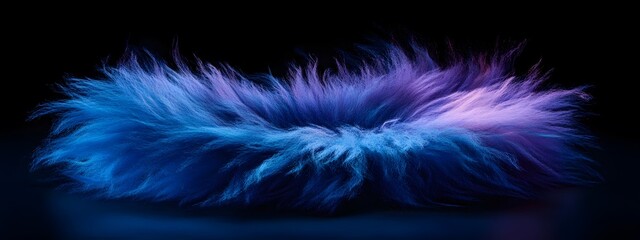 Obraz premium A circular, fluffy fur ball with a blue and purple gradient, set against a black background