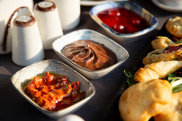 breakfast sauces on the table