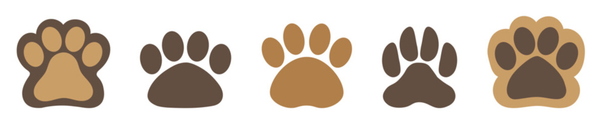Set of flat dog paw silhouette.  Puppy footprint vector illustrations