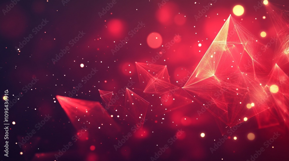 Aufkleber Red abstract geometric wireframe background connecting lines and triangles