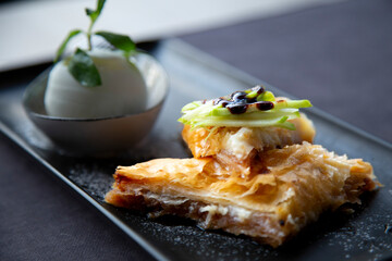 Turkish dessert with ice cream