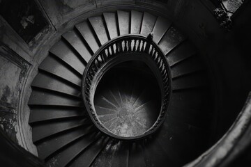 Fototapeta premium Winding staircase spirals downward inside an abandoned building with historical charm
