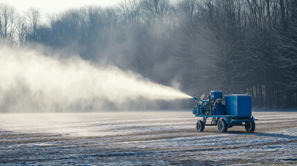 Eisproduktion auf einem winterlichen Feld

