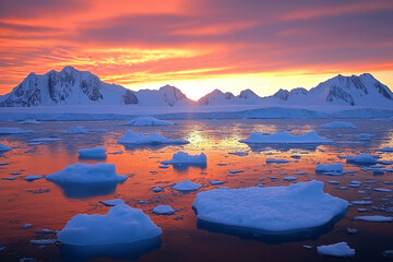 Magischer Sonnenuntergang über schmelzendem Eis im Polargebiet

