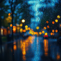 Obraz premium Rainy Night City Lights Through Window