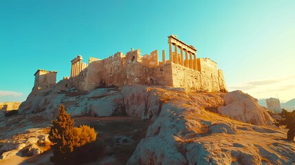 Fototapeta premium Acropolis of Athens, Greece, under a clear blue sky