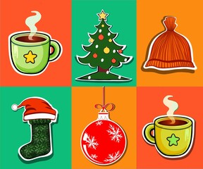 Christmas stickers icons set.