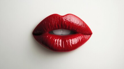Pair of full, red lips with a glossy finish, slightly parted to reveal a hint of teeth
