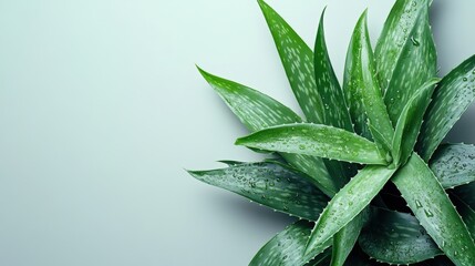 Fototapeta premium Close-up of aloe vera plant with water droplets on green leaves