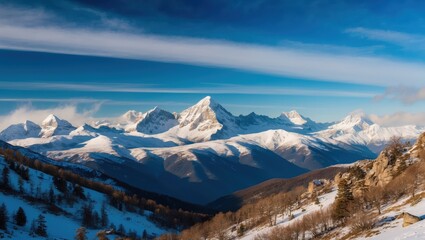 Snow-Capped Mountain Range with Clear Sky