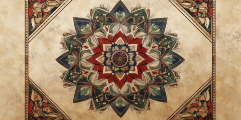 Ottomanstyle mandala with vintage geometric patterns on beige background