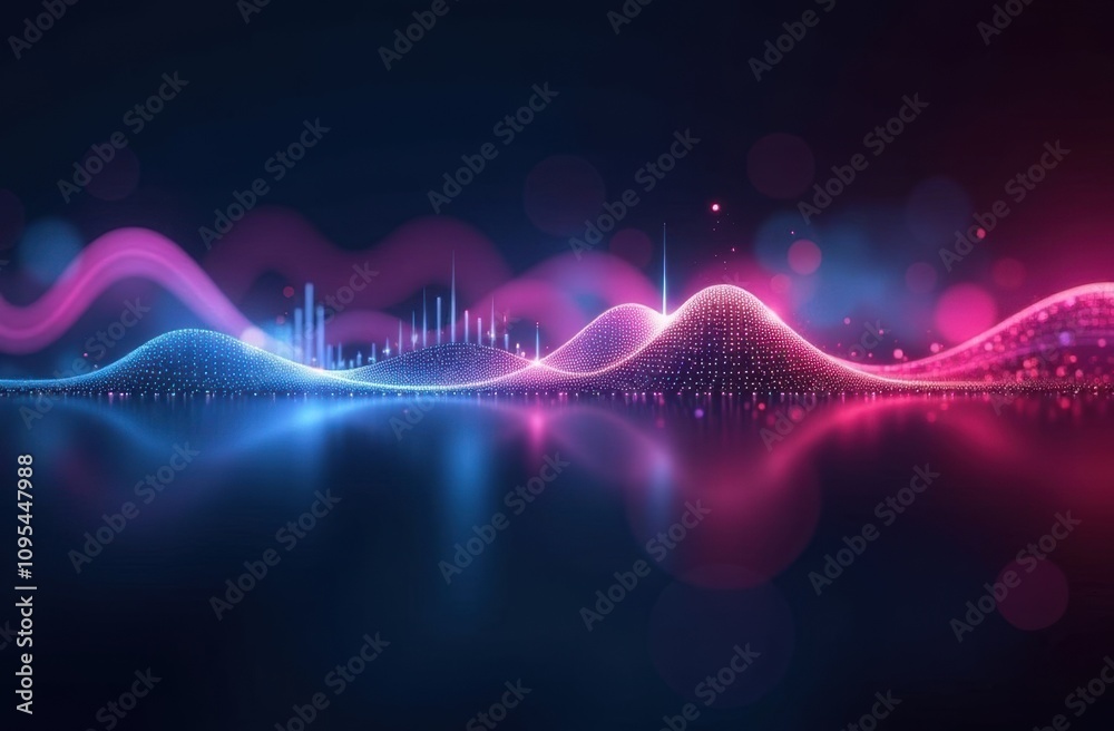 Poster blurred abstract shapes with neon glow resembling sound vibrations