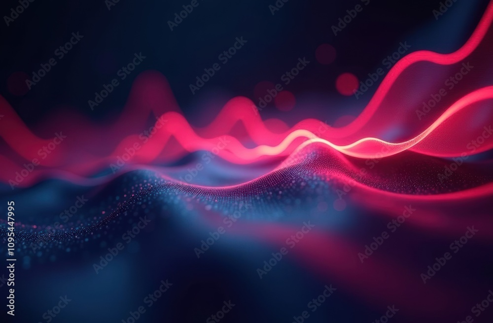 Poster blurred abstract shapes with neon glow resembling sound vibrations