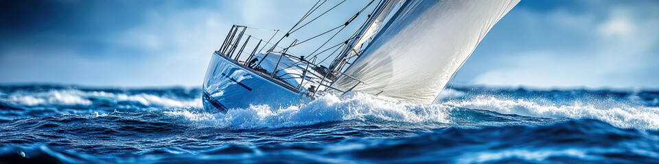 Fototapeta premium Ocean Racer's Pride: A sleek racing yacht with its sails unfurled, cutting through the waves with speed and agility.