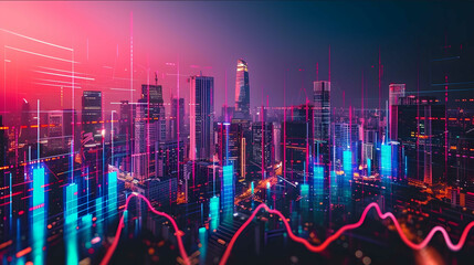 A wide 169 background image for a YouTube channel about investments featuring a dynamic stock market graph city skyline in the backdrop Created Using vibr
