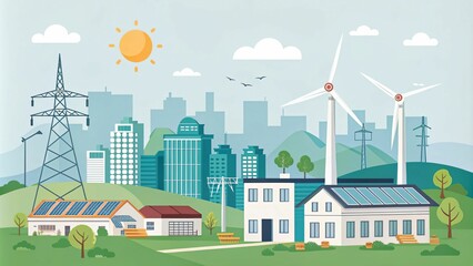 Obraz premium Solar panels and wind turbines or alternative sources of energy, Eco friendly Generative AI