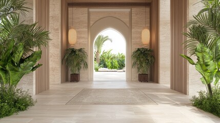 Luxurious Modern Arabian Foyer with Elegant Decor and Intricate Woodwork | 3D Render Interior Design