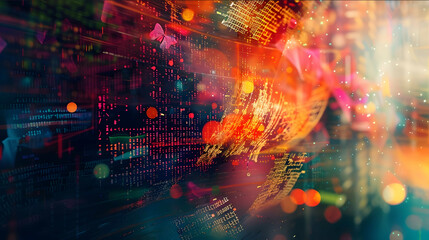 A colorful collage of various data sources merging together featuring databases handwritten notes and digital text Elements floating and intertwining in a