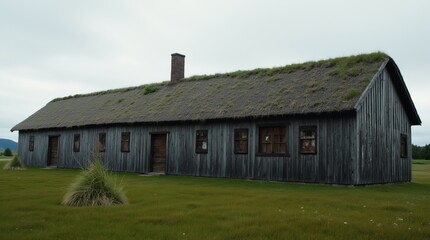 Obraz premium Norwegian Medieval Viking Longhouse Landscape