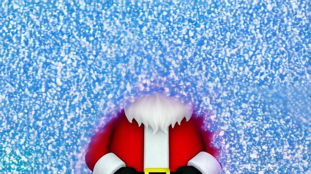 On a festive day filled with sparkling lights and a winter wonderland backdrop, Santa Claus magically appears to spread joy and deliver presents in celebration of Christmas