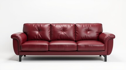 Fototapeta premium White Leather Three-Person Curved Sofa with Pull-Point Design