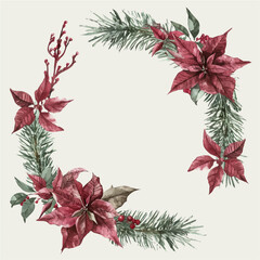 A watercolor painting of Christmas Floral Wreath, isolated on a white background. Christmas Wreath vector.