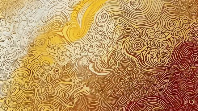 Intricate swirling patterns in warm colors resembling abstract waves at sunset in vibrant hues