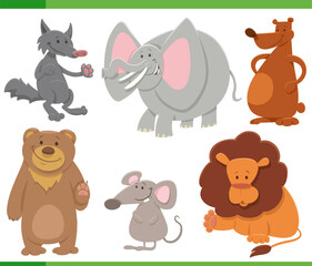 cute cartoon wild animals species characters set