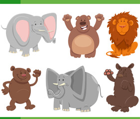 funny cartoon wild animals species characters set
