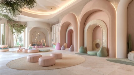 Vibrant Arabian-Inspired Kids Playroom with Colorful Toys and Soft Carpets | 3D Render Digital Artwork