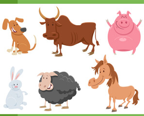 cartoon funny farm animal characters set
