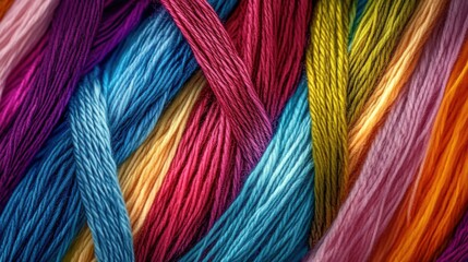 Threads of various colors weaving together to form a seamless fabric, Reflecting the strength in embracing differences, photography style