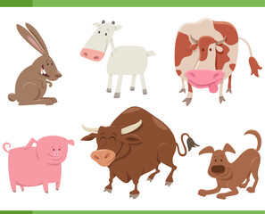 happy cartoon farm animal characters set