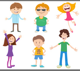 cartoon happy kids and teens comic characters set
