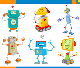 Cartoon robots or androids fantasy characters set