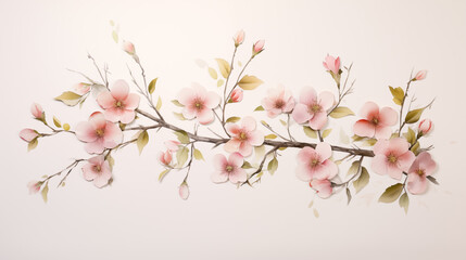 Obraz premium Delicate pink wild rose branch with blossoms on white