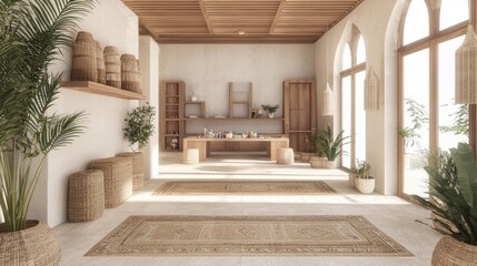 Elegant Modern Arabian Craft Room with Organized Supplies and Vibrant Decor | 3D Rendered Interior Design