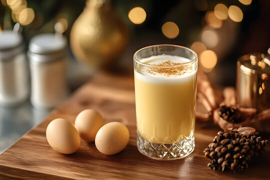 Rompope vanilla liqueur eggnog drink made with eggs in Mexico, traditional for Christmas season