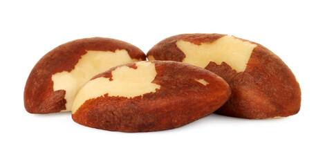 Tasty Brazil nuts isolated on white. Healthy snack