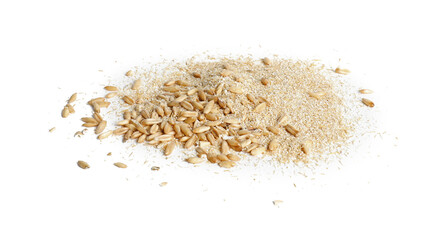 Oat bran and grains isolated on white