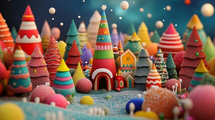 Naklejka premium Colorful christmas village with decorated trees and houses is celebrating christmas time