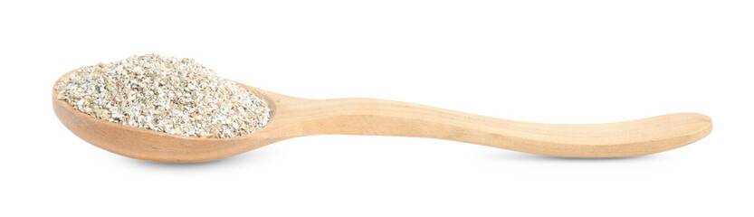 Rye bran in wooden spoon isolated on white