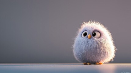 Obraz premium A close-up image of a small white bird resting on a table against a dark gray background with a gray wall visible in the background