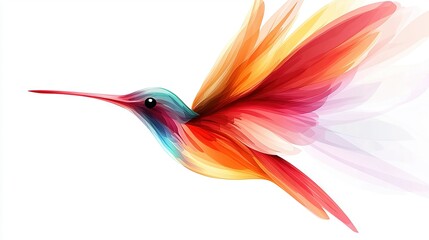   A vivid hummingbird soaring with extended wings and a turned head